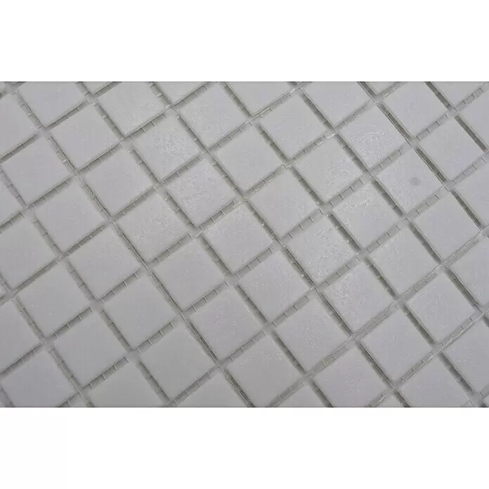 Mosaikfliese Quadrat Uni - 32,7 x 30,5 cm, Weiß, Matt - Weiße quadratische Mosaikfliesen auf einem Netzträger.