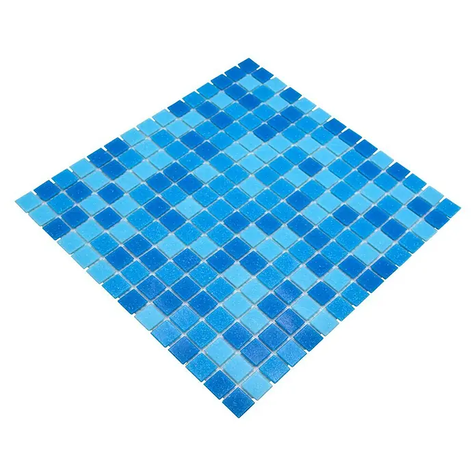 Mosaikfliese Quadrat Mix - 32,7 x 30,5 cm, Blau, Matt - Quadratische Mosaikfliesen in verschiedenen Blautönen. Ideal für Bad, Küche oder Pool.