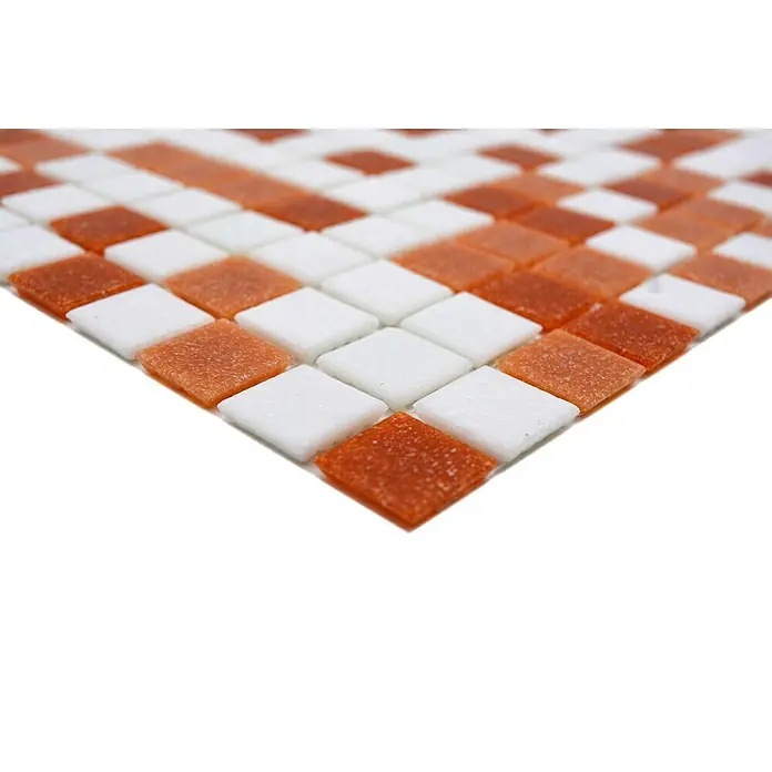 Mosaikfliese Quadrat Mix GM A 155 - 32,7 x 30,5 cm, Braun/Weiß, Matt - Nahaufnahme von orangefarbenen und weißen Mosaikfliesen.