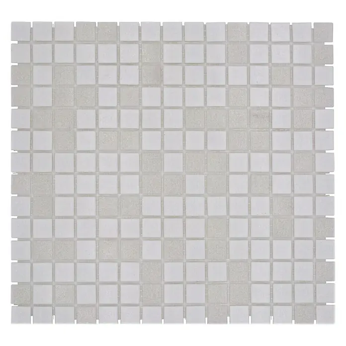 Mosaikfliese Quadrat Mix GM A 112 - 32,7 x 30,5 cm, Weiß, Matt - Nahaufnahme einer quadratischen Fliese mit weißem Mosaikmuster für Badezimmer oder Küche.