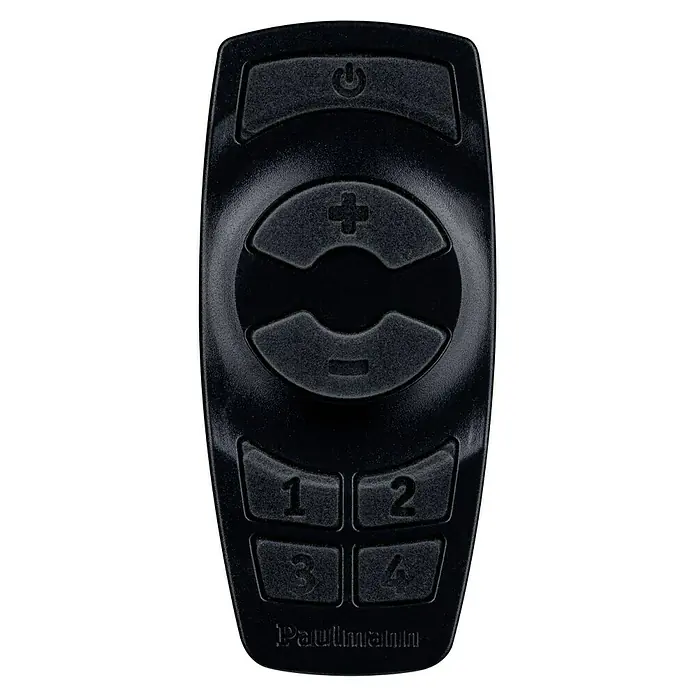 Paulmann Plug & Shine Controller mit Fernbedienung - Max. Leistung: 75 W, Schwarz, IP68 - Schwarze Paulmann-Fernbedienung mit Power-, Lautstärke- und 4 weiteren Tasten, die eine bequeme Steuerung von Leuchten und Geräten ermöglicht.