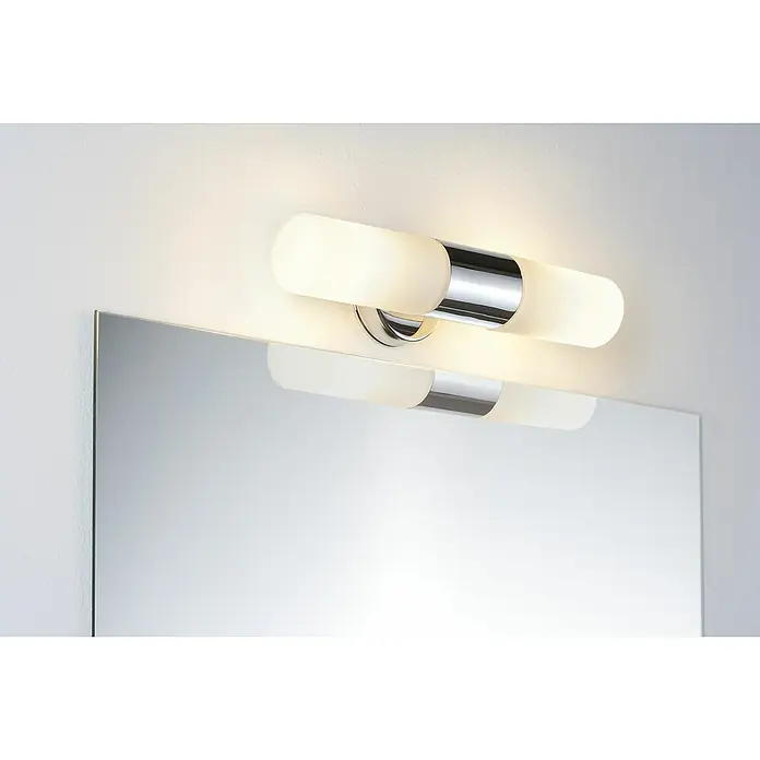 Paulmann Aplique para espejo Lenia - L x An x Al: 10,5 x 33 x 8 cm - Luz de baño moderna con detalles cromados y pantallas cilíndricas que proporciona una iluminación elegante sobre el espejo.