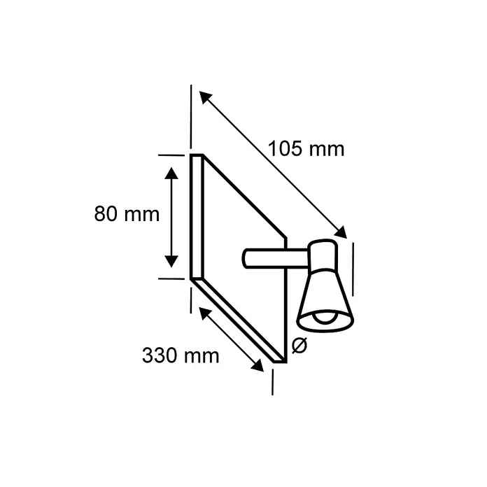 Paulmann Aplique para espejo Lenia - L x An x Al: 10,5 x 33 x 8 cm - Dimensiones de la lámpara de pared: 80 mm de altura, 330 mm de longitud, 105 mm de profundidad. Dibujo técnico para constructores y artesanos.