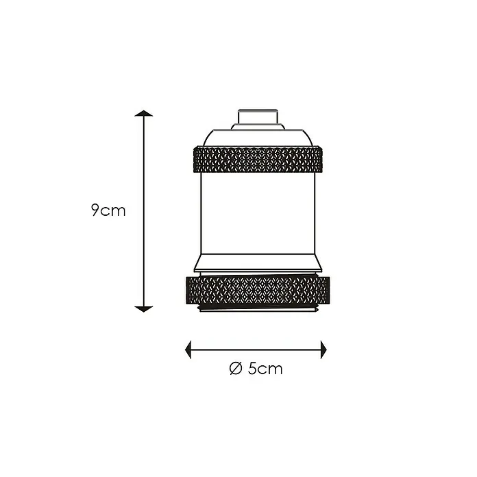 Home Sweet Home Lampenfassung Perle - E27, Farbe: Stahl, Metall - Abbildung einer Lampenfassung mit den Maßen 9cm Höhe und 5cm Durchmesser. Die Fassung hat ein gerändeltes Design an Ober- und Unterseite.