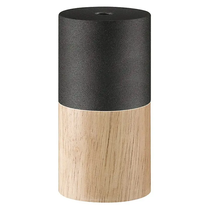 Home Sweet Home Lampenfassung - E27, Schwarz, Höhe: 10,5 cm - Produktansicht: Zylinderförmige Lampe mit schwarzem Oberteil und Holzfuß, schlicht und modern.