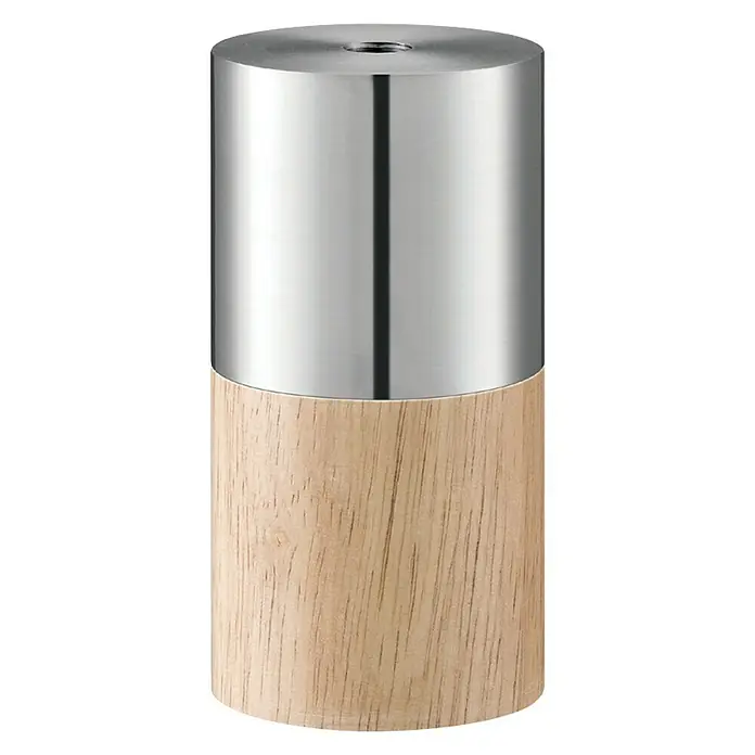 Home Sweet Home Lampenfassung - E27, Stahl, Höhe: 10,5 cm - Stilvolle Pfeffermühle mit einem Edelstahl-Oberteil und einem Holzsockel, die modernes Design und natürliche Materialien vereint.