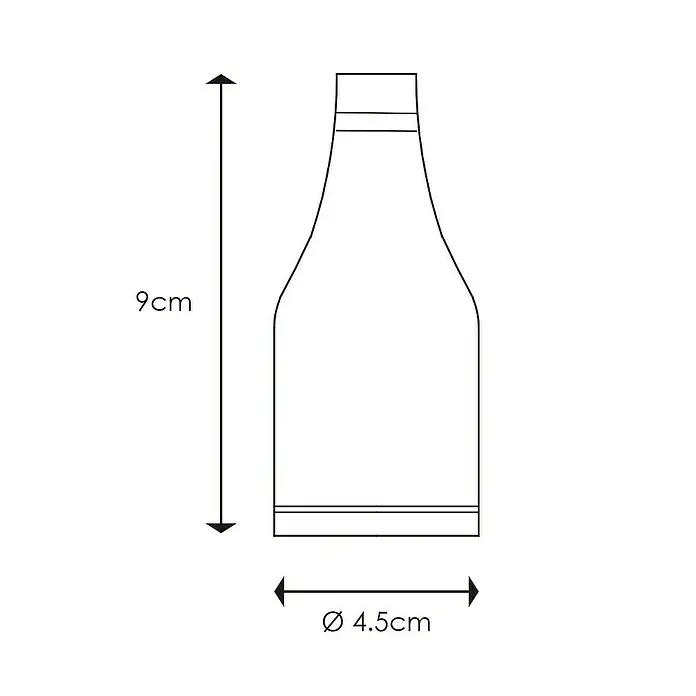Home Sweet Home Lampenhülse - Kupfer, Metall - Produktabbildung eines Fläschchen-Umrisses mit den Maßen 9 cm Höhe und 4,5 cm Durchmesser. Das schlichte Design betont die klaren Linien.