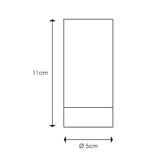 Home Sweet Home Lampenfassung - E27, Schwarz, Ø x H: 5 x 11 cm - Schemazeichnung einer schlanken, zylindrischen Leuchte mit den Maßen 11cm Höhe und 5cm Durchmesser, ideal für moderne Innenräume.