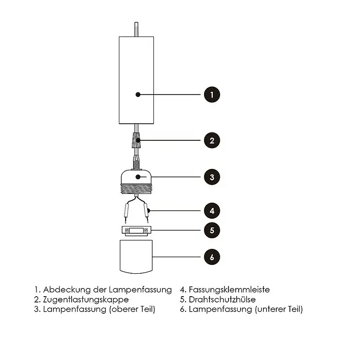 Home Sweet Home Lampenfassung - E27, Kupfer, Ø x H: 5 x 11 cm - Abbildung einer Lampenfassung mit den Bezeichnungen der Einzelteile.
