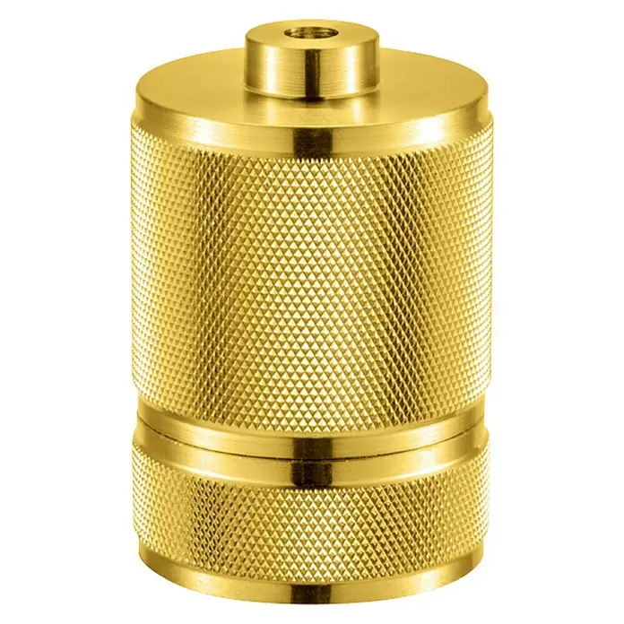 Home Sweet Home Lampenfassung - E27, Metall, Farbe: Gold - Eine goldene, gerändelte Fassung mit einem zylindrischen Aufsatz und einer Bohrung oben. Das ist ein stilvolles Detail für Lampen.