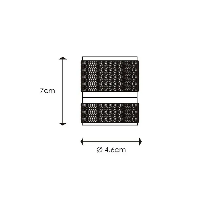 Home Sweet Home Lampenfassung - E27, Metall, Farbe: Gold - Abbildung eines zylindrischen Objekts mit einer Höhe von 7 cm und einem Durchmesser von 4,6 cm, das aus zwei strukturierten Abschnitten besteht.
