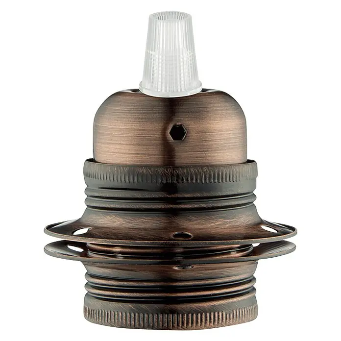 Home Sweet Home Lampenfassung - E27, Kupfer, Ø x H: 4,6 x 7,5 cm - Nahaufnahme einer Lampenfassung in Antik-Bronze mit einem klaren Zugentlaster, ideal für Retro-Leuchten.