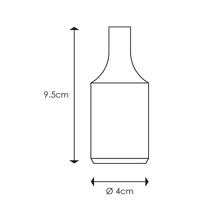 Home Sweet Home Lampenhülse - Weiß, Gummi - Zeichnung einer Lampenfassung mit einer Höhe von 9,5 cm und einem Durchmesser von 4 cm, die die Abmessungen des Produkts verdeutlicht.