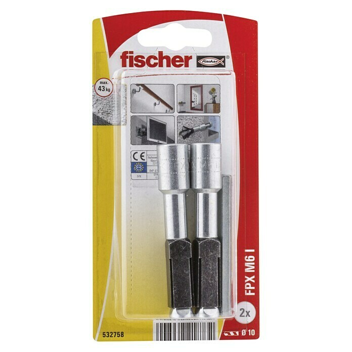 Fischer Cellenbetonanker FPX-I M6 K NV (M6-binnendraad, Pluglengte: 75 mm, 2 st., Galvanisch verzinkt) | BAUHAUS