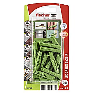 Fischer Universeelpluggen UX Green 6 x 35 R K NV (Ø x l: 6 x 35 mm, 20 st., Nylon)