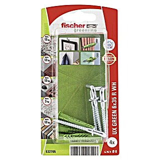 Fischer Universeelpluggen UX Green 6 x 35 R WH K NV (Ø x l: 6 x 35 mm, 4 st., Nylon)