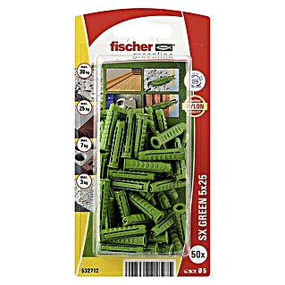 Fischer Pluggen SX Green 5 x 25 K NV (Ø x l: 5 x 25 mm, 50 st., Nylon)