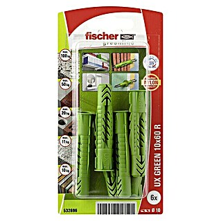Fischer Universeelpluggen UX Green 10 x 60 R K NV (Ø x l: 10 x 60 mm, 6 st., Nylon)