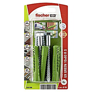 Fischer Greenline Universeelpluggen UX Green 10 x 60 R S K NV (Ø x l: 10 x 60 mm, 4 st., Nylon)