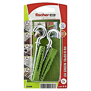 Fischer Greenline Universeelpluggen UX Green 10 x 60 R RH K NV (Ø x l: 10 x 60 mm, 2 st., Nylon)