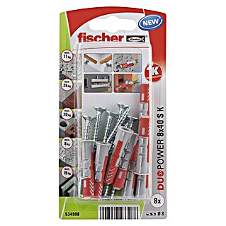 Fischer Duopower Assortiment schroeven met pluggen S K (Diameter plug: 8 mm, Pluglengte: 40 mm, 8 st.)
