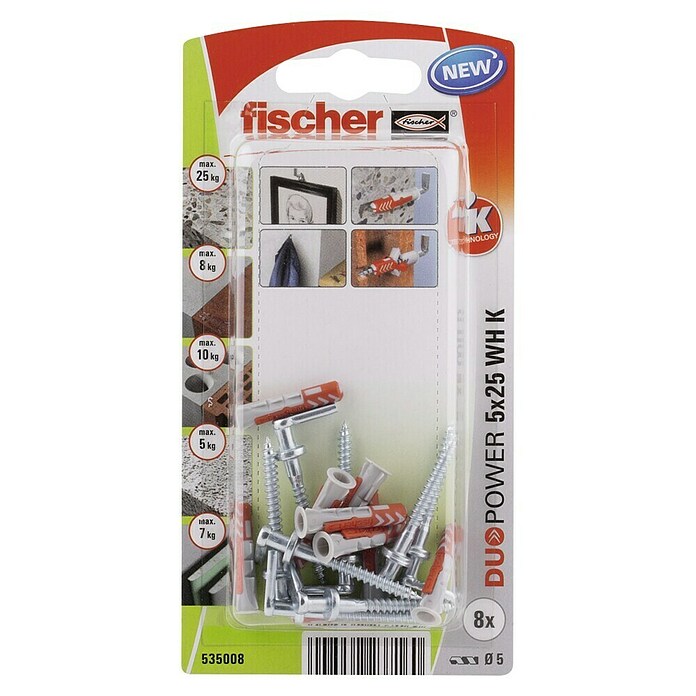 Fischer Duopower Pluggenset (Diameter plug: 5 mm, Pluglengte: 25 mm, Schroefduim, 8 stk.)