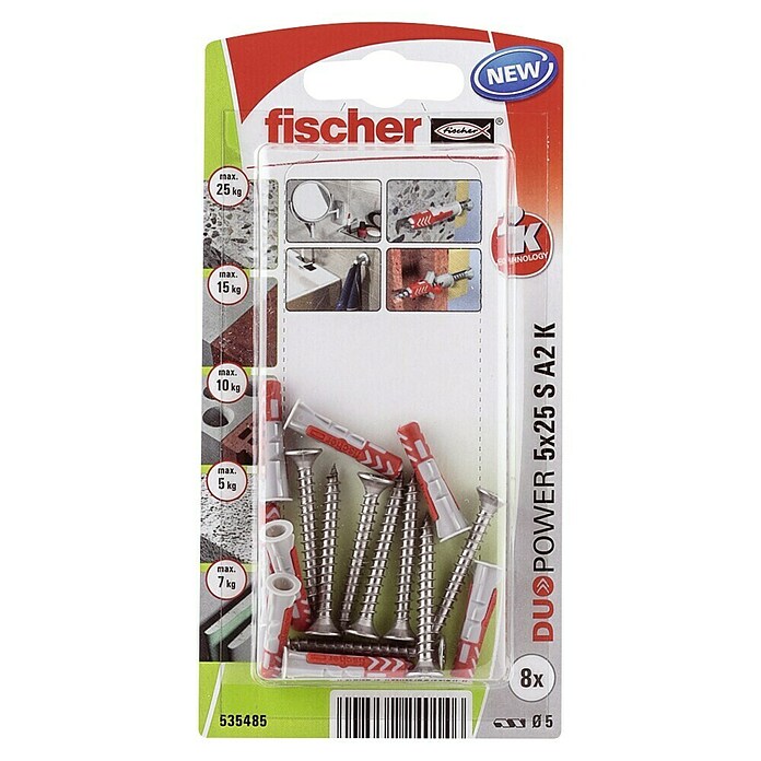 Fischer Pluggen DuoPower 5x25 met rvs A2 schroef (Ø x l: 5 x 20 mm, 8 st.) | BAUHAUS