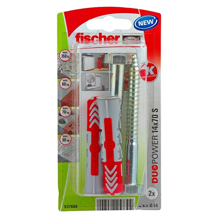 Fischer Duopower Universeelpluggenset (Diameter plug: 14 mm, Pluglengte: 70 mm, 2 stk.)