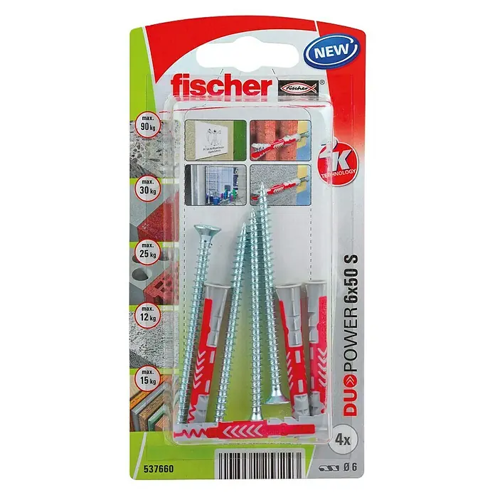 fischer DuoPower 6x30 S PH TX 545838 Dübel mit Schrauben 6 mm x 30 mm
