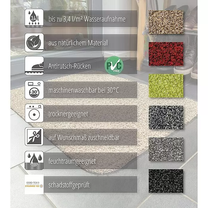 Astra Fußmatte Entra Saugaktiv - Beige, 75 x 130 cm, Material Nutzschicht: 100 % Baumwolle - Detailaufnahme