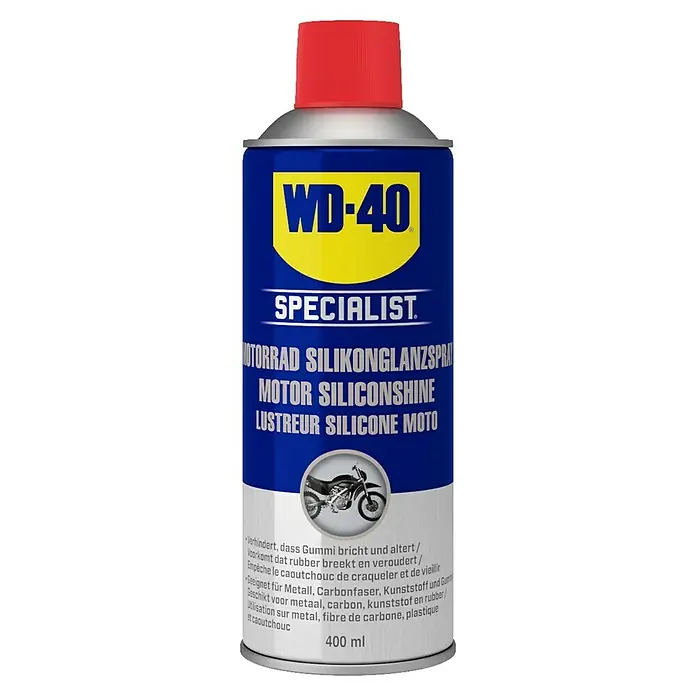 WD-40 Specialist Motorbike Silikon-Glanzspray Classic - 400 ml, Farblose Flüssigkeit - WD-40 Specialist Motorrad Silikonglanzspray, ideal für die Pflege und den Schutz von Motorradteilen aus Gummi, Metall und Kunststoff.