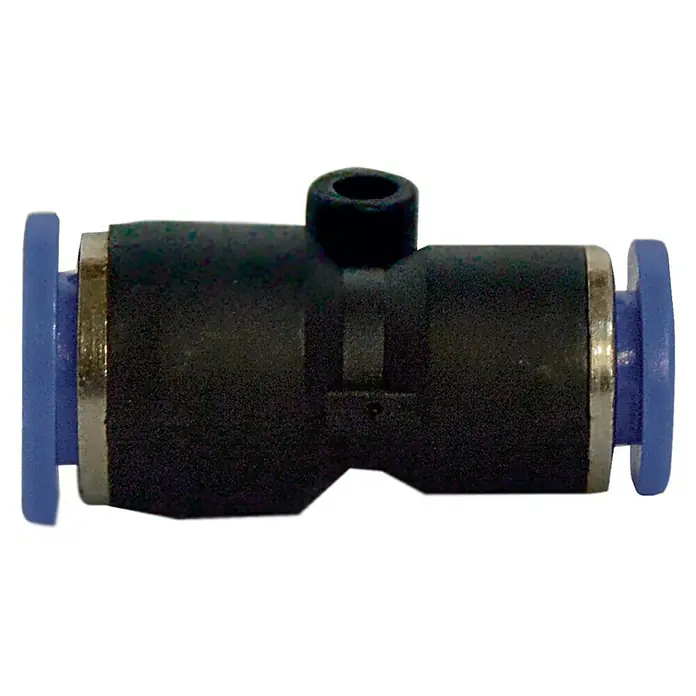 MPC Racor reductor - Dimensión conexión: 8 - 6 mm, 5 ud. - Imagen de un conector neumático en línea con extremos azules y una parte central negra.