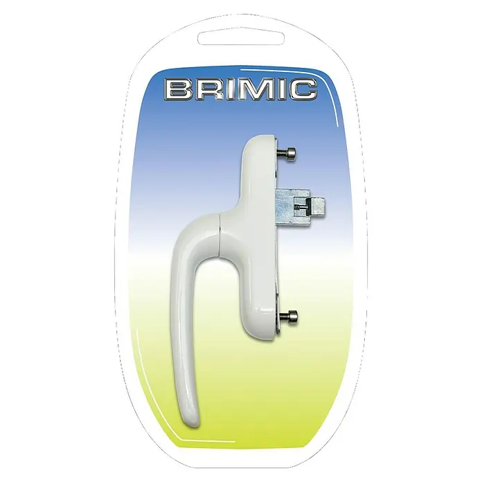 Manilla para ventana con muelle - Aluminio, Blanco - Manilla de ventana BRIMIC en un embalaje blíster. La manilla es blanca y hecha de materiales de alta calidad. Ideal para ventanas.