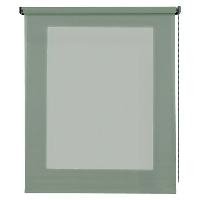 Estor enrollable Soft - An x Al: 80 x 250 cm, Eucalipto - Una persiana enrollable elegante, de color verde grisáceo, con un sutil corte rectangular para una luz suave e indirecta en cualquier habitación.