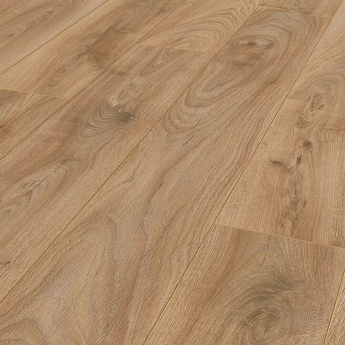 LOGOCLIC Edition Laminat Vinto Sundance Oak - Sundance Oak, Landhausdiele, 1.288 x 195 x 8 mm - Nahaufnahme von Laminatboden mit Holzmaserung.