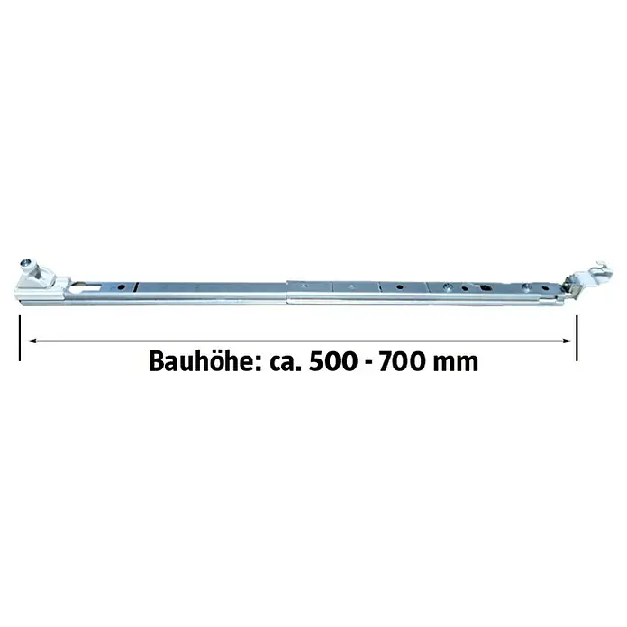 Heizkörper-Befestigung - Heizkörperbauhöhe: 300 - 600 mm, Silber - Produktabbildung einer Fensterbeschlag-Scherenband, Bauhöhe ca. 500 - 700 mm.