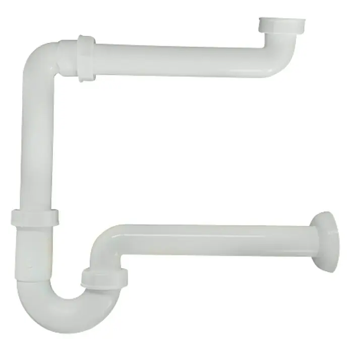 Waschtisch-Siphon - 1 ¼″, Weiß, Kunststoff - Ein weißes, zweiteiliges Siphon-Set. Dieses Set aus Kunststoff ist ideal für den Anschluss von Waschbecken in Küche oder Bad.