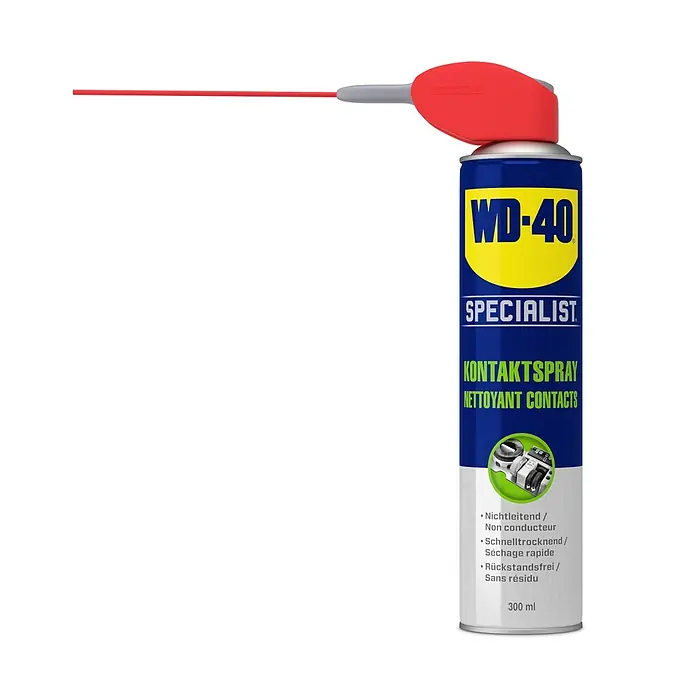 WD-40 Specialist Kontaktspray Smart Straw - 300 ml - Abbildung einer Dose WD-40 Specialist Kontaktspray mit rotem Sprühröhrchen zur Reinigung von elektrischen Kontakten.