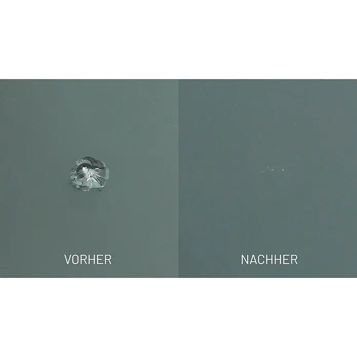 Presto Reparatur-Set für Windschutzscheiben - 8 -tlg. - Vorher-Nachher-Vergleich einer reparierten Windschutzscheibe, die den Zustand vor und nach der Reparatur eines Steinschlags zeigt.