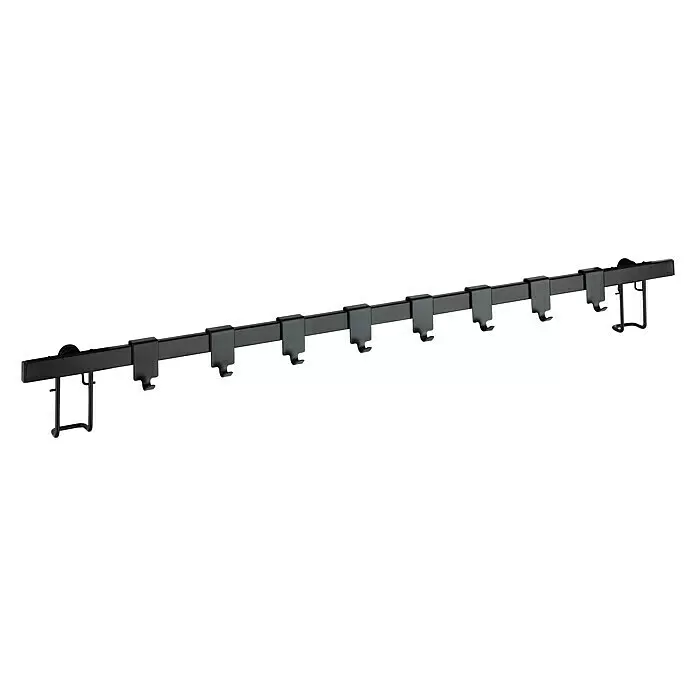 Wenko Hakenleiste - Länge: 60 cm - Schwarze Metallleiste mit 8 verschiebbaren Haken und zwei Endhalterungen zum Aufhängen von Utensilien.