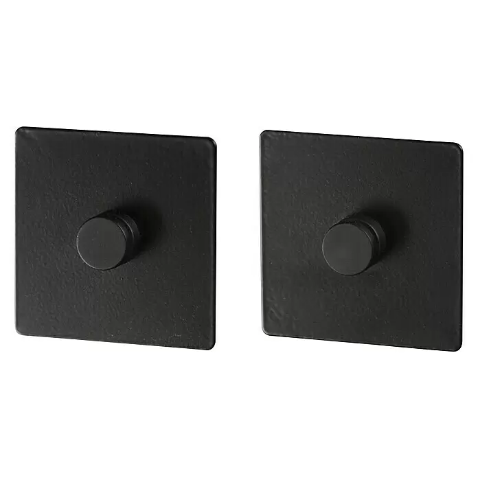 Wenko Befestigungs-Set - Metall, 2 Stk. - Zwei schwarze, quadratische Wandhaken mit runden Knöpfen.