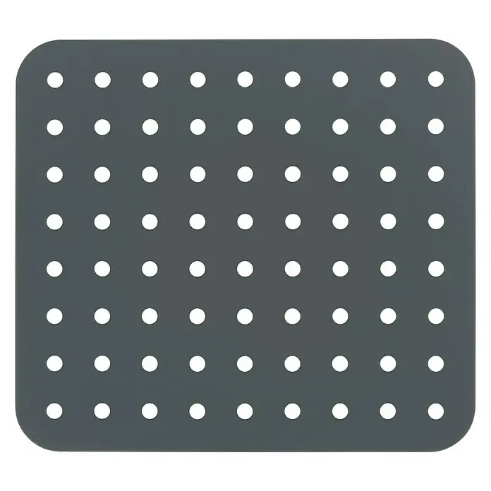 Wenko Spülbeckeneinlage - B x L: 31 x 27,5 cm, Grau - Graue Silikonmatte mit abgerundeten Ecken und einem regelmäßigen Muster aus kleinen Löchern für vielseitige Anwendungen in Küche oder Bastelbereich.