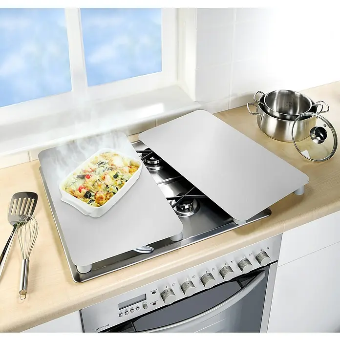 Wenko Placa de protección de vidrio Plata - L x An: 30 x 52 cm, Plata, Panel de vidrio de seguridad - Aquí hay una cubierta para la vitrocerámica para proporcionar espacio adicional en la cocina. Las cubiertas protegen contra daños.