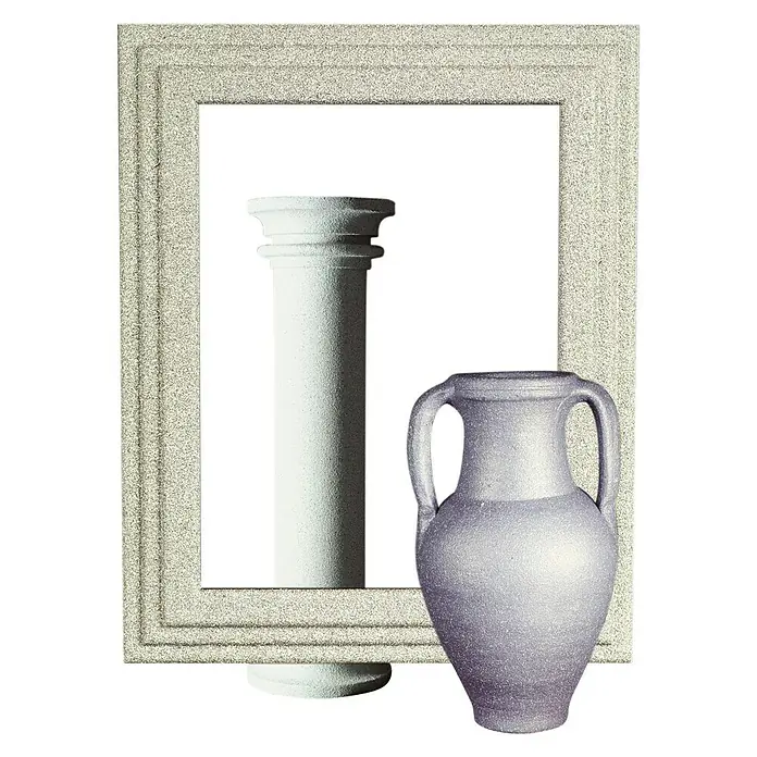 Dupli-Color Effect Sprühlack Granite Look - Hellgrau, Matt, 400 ml - Stillleben mit einer Vase und einer Säule im Spiegel. Eine elegante Dekoration für Ihr Zuhause oder Büro.