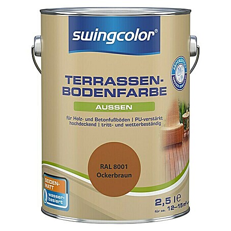 swingcolor Terrassenbodenfarbe RAL 8001 (Ockerbraun, 2,5 l, Seidenmatt, Wasserbasiert)