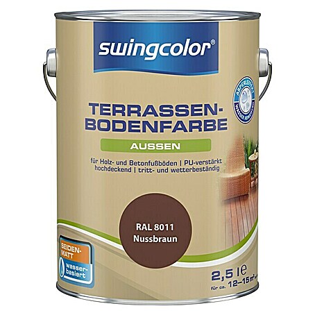 swingcolor Terrassenbodenfarbe RAL 8011 (Nussbraun, 2,5 l, Seidenmatt, Wasserbasiert)