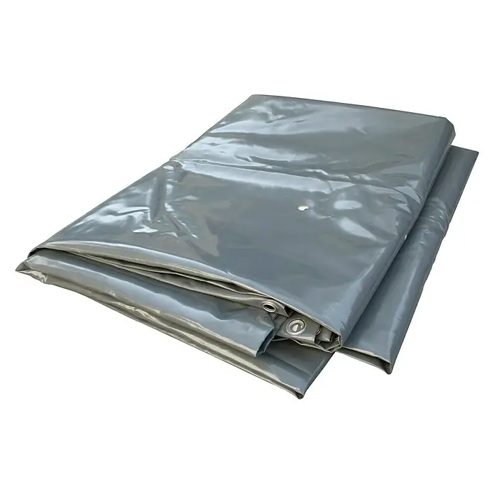 Gre Pool-Abdeckplane WinterL x B: 677 x 452 cm, Kunststoff - Graue Plane, gefaltet und bereit zur Verwendung. Die Plane ist robust und wasserdicht, ideal zum Abdecken und Schützen.