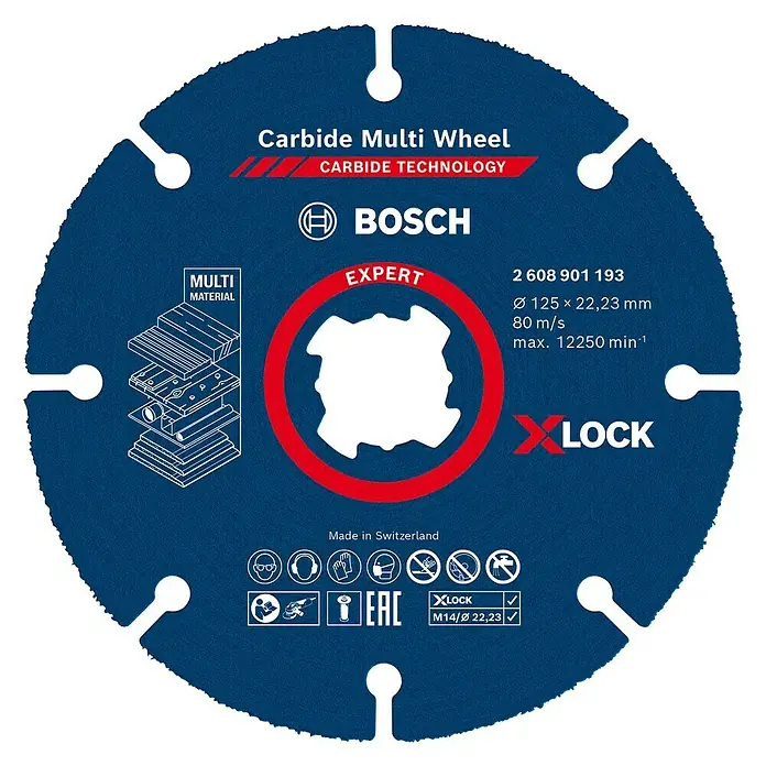 Bosch Expert Karbid-Trennscheibe Carbide Multi Wheel X-Lock - Durchmesser: 125 mm, 1 Stk. - Bosch Carbide Multi Wheel Expert: Eine vielseitige Trennscheibe mit Hartmetalltechnologie für verschiedene Materialien und Anwendungen.