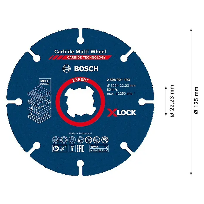 Bosch Expert Karbid-Trennscheibe Carbide Multi Wheel X-Lock - Durchmesser: 125 mm, 1 Stk. - Bosch Carbide Multi Wheel mit X-LOCK-System, ideal zum Trennen verschiedener Materialien. Durchmesser 125 mm, hohe Leistung und lange Lebensdauer.