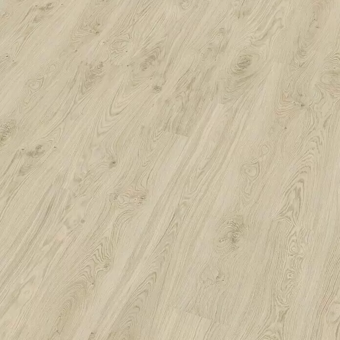 Corklife Freestyle Korkboden - Oak Taupe, Landhausdiele, 1.220 x 185 x 8,5 mm - Heller Holzboden mit natürlicher Maserung und dezenten Ästen, diagonal verlegt.
